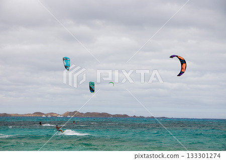 kitesurfing in the sky of Fuerteventura kitesurfing in the sky of Fuerteventura 133301274