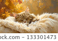 A gentle cat sleeping wrapped in a fluffy blanket 2 133301473