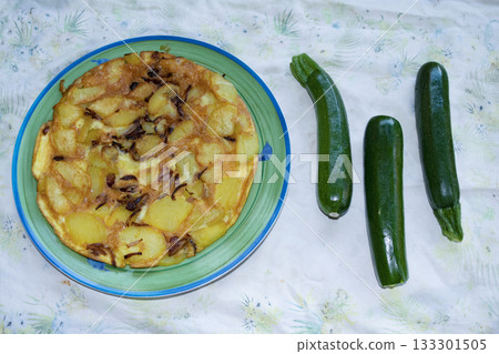 spanish potato omelette frittata on green plate traditional homemade spanish potato omelette frittata on green plate traditional homemade 133301505