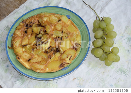 spanish potato omelette frittata on green plate traditional homemade spanish potato omelette frittata on green plate traditional homemade 133301506