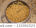 cooked chickpeas with rosemary in stainless steel pressure cooker pot 133301523