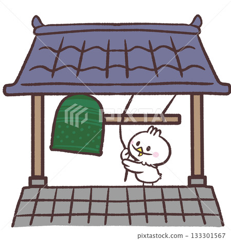 Illustration of a white bird ringing the bell on New Year's Eve Illustration of a white bird ringing the bell on New Year's Eve 133301567