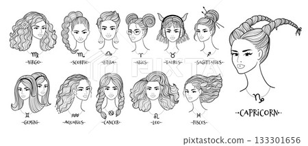Zodiac hairstyles illustration set 133301656
