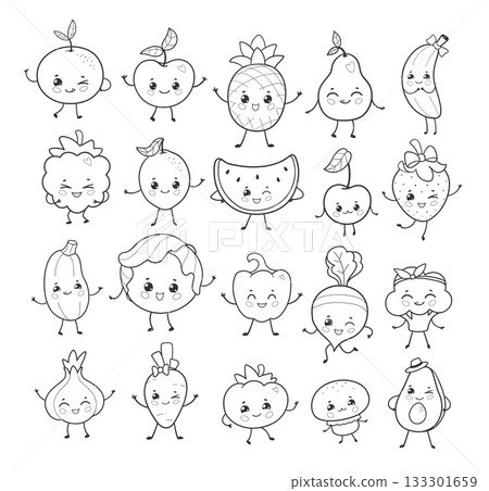 Kawaii Fruits and Vegetables Set Kawaii Fruits and Vegetables Set 133301659