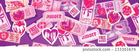 Love coupon seamless pattern, Valentine Day holiday banner, romantic celebration repeat texture.  133301674