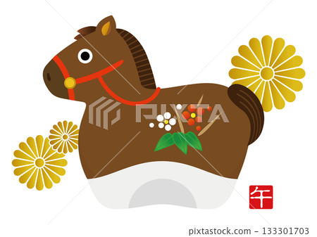 2026新年賀卡插圖，生肖屬馬，馬 133301703