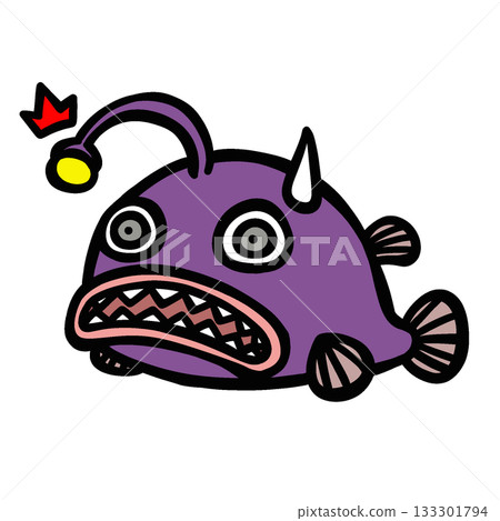一隻可愛的、驚訝的鮟鱇魚的插圖 133301794