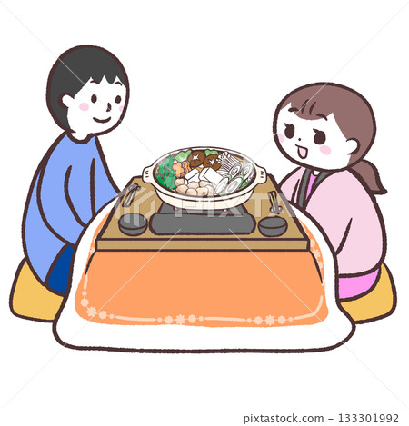 描繪男女圍著火鍋的插圖 133301992