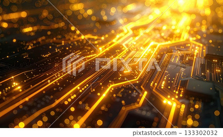 AI影像:發光的黃色電子電路板 AI影像:發光的黃色電子電路板 133302032