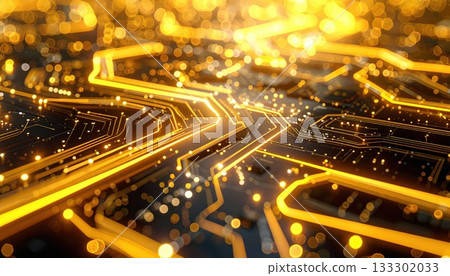 AI Image: Glowing yellow electronic circuit board 133302033