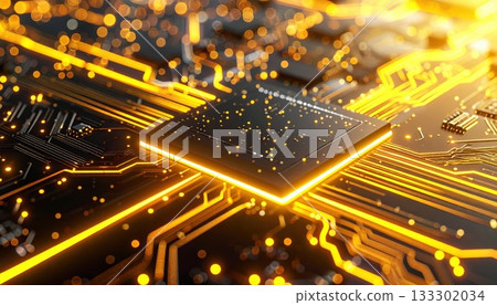 AI影像:發光的黃色電子電路板 AI影像:發光的黃色電子電路板 133302034