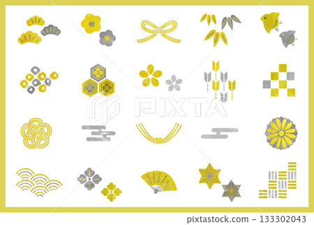 Hand-drawn Japanese pattern gold and silver illustration material set (vector version) 133302043