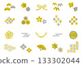 Hand-drawn style Japanese pattern gold and silver illustration material set 133302044