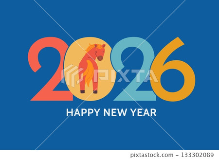 Happy New Year 2026 horse greeting card vector illustration. Chinese zodiac celebration background 133302089