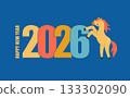 Happy New Year of the horse 2026 greeting card vector illustration. 133302090