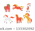 Set of cute cartoon horse characters in joyful poses vector illustration. Chinese New Year 2026 133302092