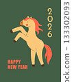 Chinese Happy New Year of the horse 2026 postcard vector illustration. 133302093