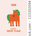 Chinese Happy New Year of the horse 2026 greeting card vector illustration. Holiday background 133302094