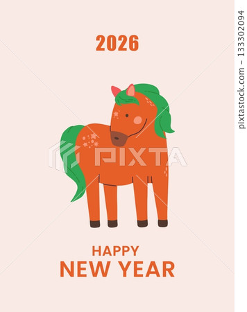 Chinese Happy New Year of the horse 2026 greeting card vector illustration. Holiday background 133302094