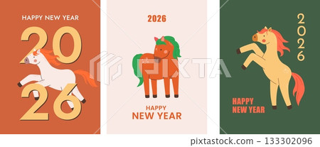 Set of Chinese New Year of the horse 2026 greeting card vector illustration. Set of Chinese New Year of the horse 2026 greeting card vector illustration. 133302096
