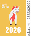 Happy new year 2026 card with a cute horse on yellow background vector illustration. Chinese zodiac celebration 133302099
