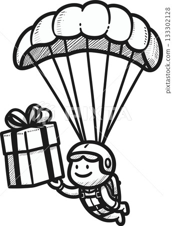 用降落傘派送禮物的人的插圖 133302128
