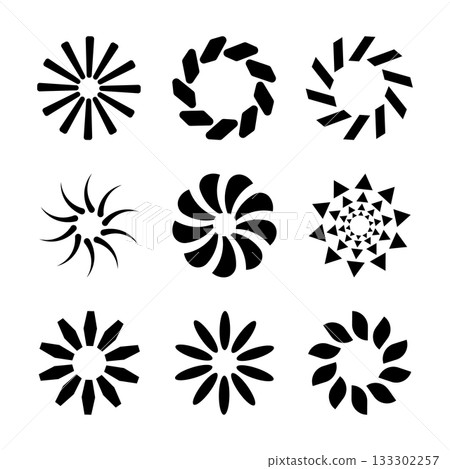 Set of Abstract Circular Floral and Geometric Shapes Vector Illustration. Perfect for logos, icons, decorative elements, branding, pattern creation, mandala designs. 133302257