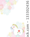 2026 Reiwa 8 Year of the Horse New Year's postcard template Japanese-style ornament Hakuba plum blossom background frame vertical 133302436