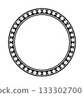 Round Polynesian Maori geometrical round border frame design. 133302700