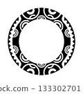 Round Polynesian Maori geometrical round border frame design. 133302701