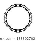 Round Polynesian Maori geometrical round border frame design. 133302702