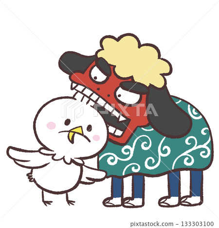 Illustration of a white bird being bitten by a lion dance Illustration of a white bird being bitten by a lion dance 133303100