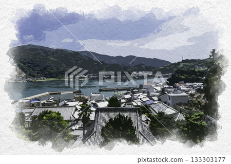 廣島縣吳市三之瀨地區下鐮裡島秋田飛島街道的水彩畫 133303177