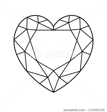 Heart diamond cut shape icon. Design diagram. Brilliant Heart shaped modified cut pattern. Precious gemstone outline sample for jewellery design, branding, packaging, logo, web, app. Diamond top view. 133303239