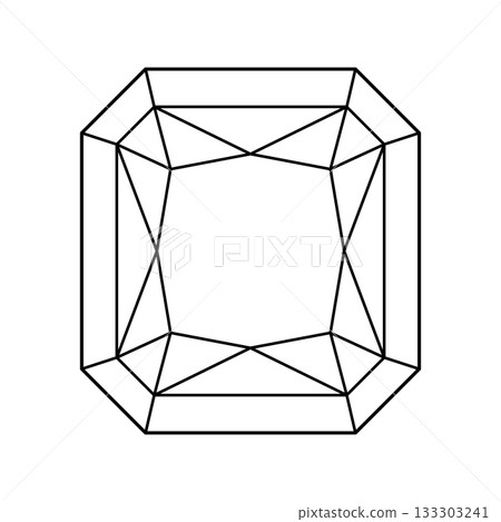 Original Radiant diamond cut shape. Design diagram. Diamond top view. Brilliant Original Radiant cut pattern. Gemstone outline icon for jewellery design, branding, packaging, logo, digital graphic. 133303241