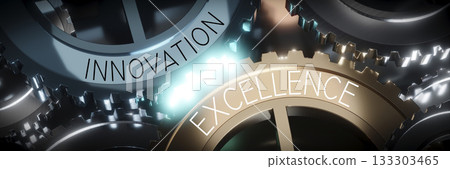 Innovation, excellence - gears concept - 3D illustration Innovation, excellence - gears concept - 3D illustration 133303465