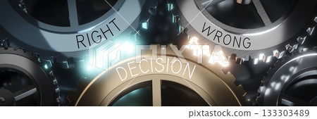 Right, wrong, decision- gears concept - 3D illustration Right, wrong, decision- gears concept - 3D illustration 133303489