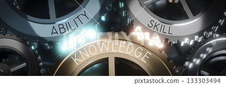Knowledge, ability, skill - gears concept - 3D illustration 133303494