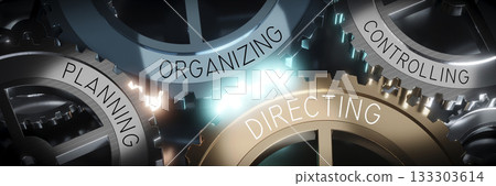 Planning, organizing, directing, controlling - gears concept - 3D illustration Planning, organizing, directing, controlling - gears concept - 3D illustration 133303614