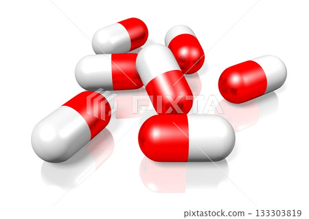 Many red and white pills isolated on white background - 3D illustration Many red and white pills isolated on white background - 3D illustration 133303819