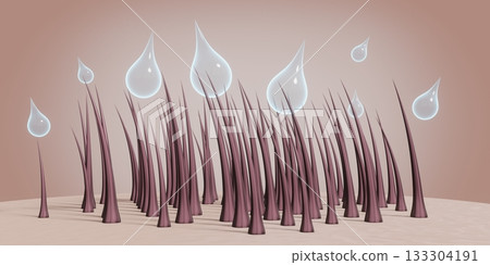 Shampoo or cosmetic molecules nourish hair follicles - 3D illustration 133304191