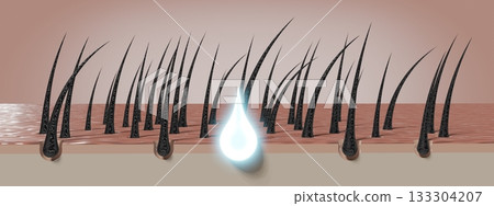 Drop of shampoo or cosmetic regenerates hair follicles - 3D illustration 133304207