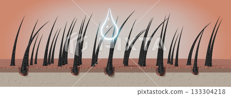 Drop of shampoo or cosmetic regenerates hair follicles - 3D illustration Drop of shampoo or cosmetic regenerates hair follicles - 3D illustration 133304218