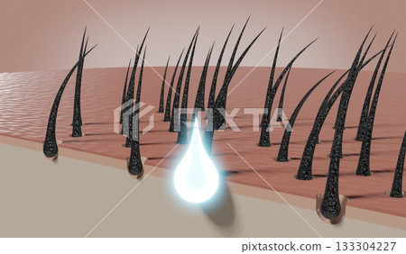 Drop of shampoo or cosmetic regenerates hair follicles - 3D illustration 133304227