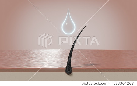 Single hair follicle and drop of cosmetic or shampoo - 3D illustration 133304268