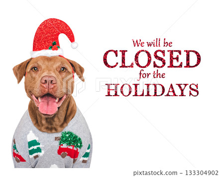 We will be closed for the Holidays. Signboard with inscription 133304902
