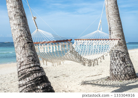 Stunning views of an empty beach and palm trees 133304916