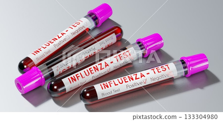 Influenza virus - test tubes, blood tests - 3D illustration Influenza virus - test tubes, blood tests - 3D illustration 133304980