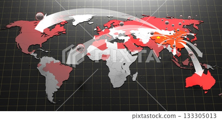 Coronavirus, Covid 19 epidemic outbreak spread - map - 3D illustration Coronavirus, Covid 19 epidemic outbreak spread - map - 3D illustration 133305013