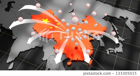 Coronavirus, Covid 19 epidemic outbreak spread - map - 3D illustration Coronavirus, Covid 19 epidemic outbreak spread - map - 3D illustration 133305015
